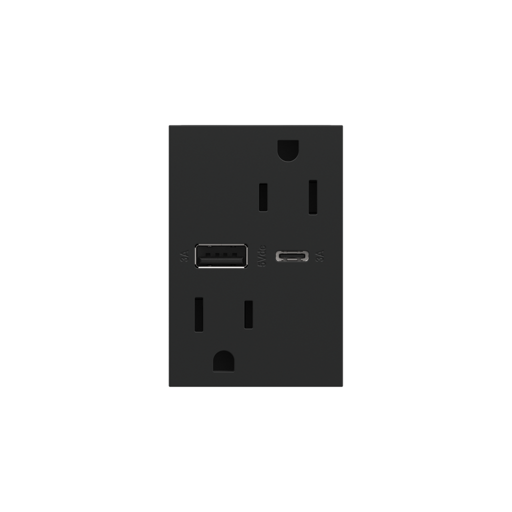 Dual-USB, 15A, Tamper-Resistant, A/C USB Hybrid Outlet, Graphite
