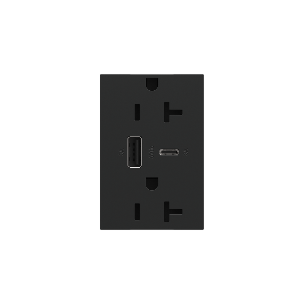 Dual-USB, 20A, Tamper-Resistant, A/C USB Hybrid Outlet, Graphite