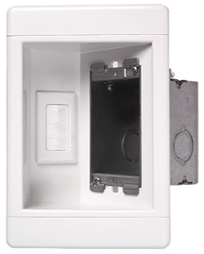 Single-Gang Recessed TV Box with Metal Electrical Box & Low-Voltage Brush, White