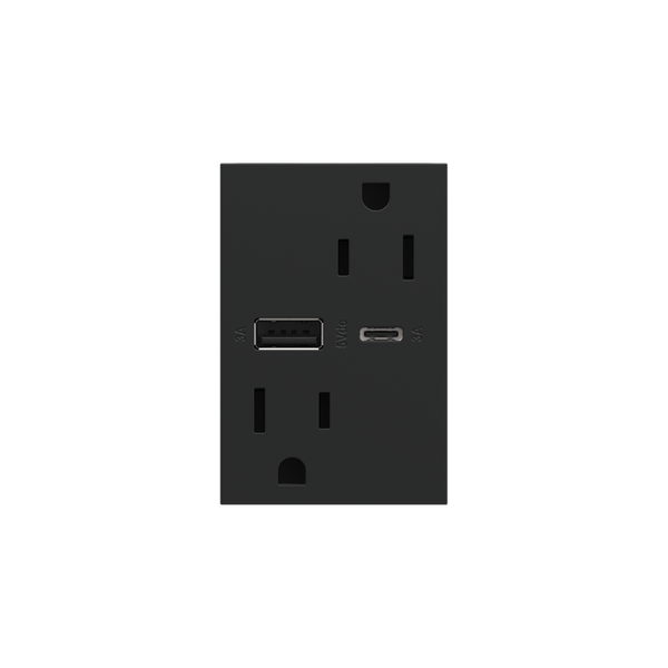 Dual-USB, 15A, Tamper-Resistant, A/C USB Hybrid Outlet, Graphite
