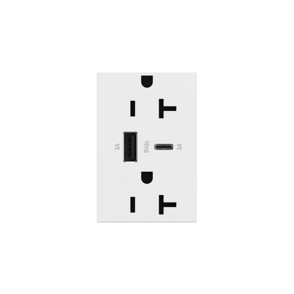 Dual-USB, 20A, Tamper-Resistant, A/C USB Hybrid Outlet, White