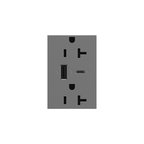 Dual-USB, 20A, Tamper-Resistant, A/C USB Hybrid Outlet, Magnesium