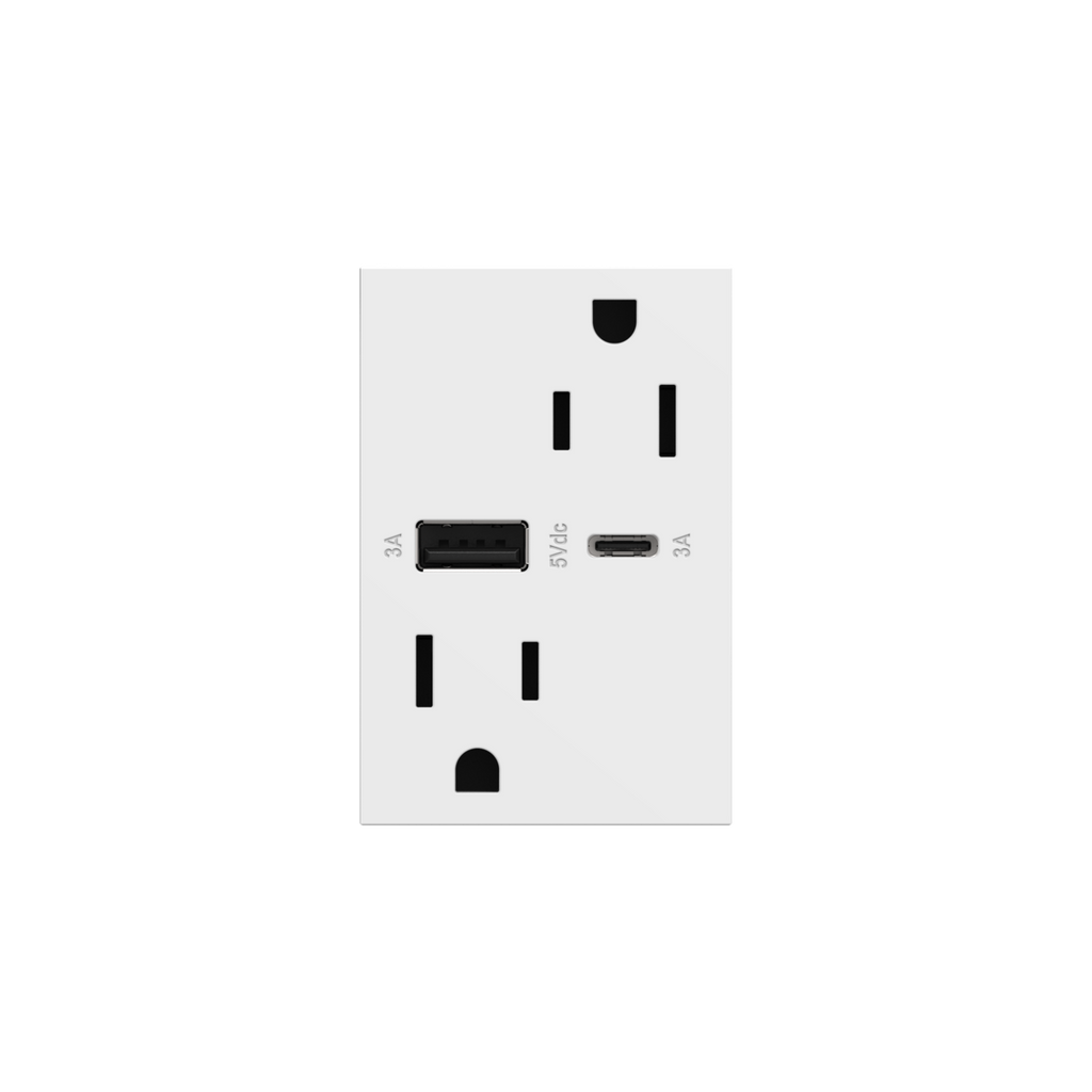 Dual-USB, 15A, Tamper-Resistant, A/C USB Hybrid Outlet, White