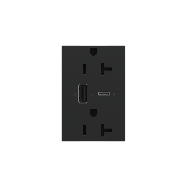 Dual-USB, 20A, Tamper-Resistant, A/C USB Hybrid Outlet, Graphite